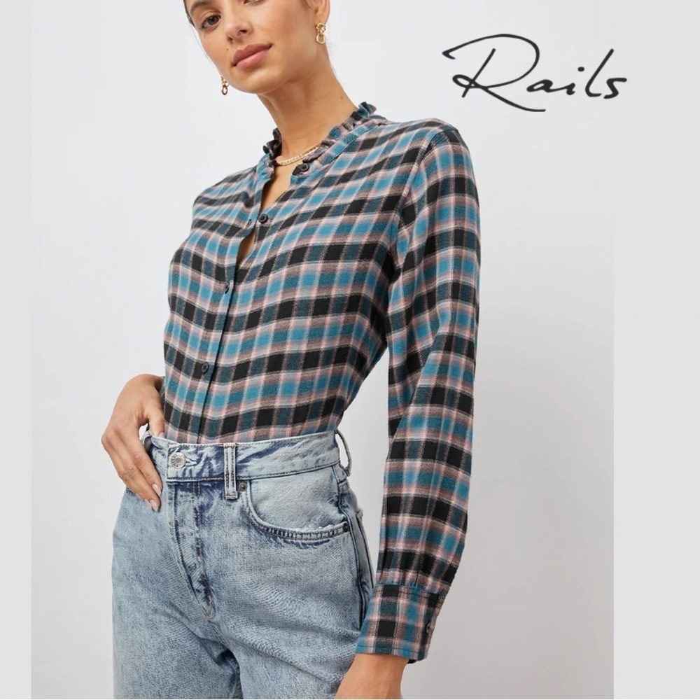 Rails Blue And Black Plaid Button Down Shirt - image 1